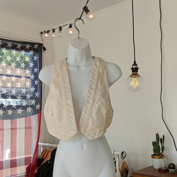 Free People Cropped Cream Denim Vest - Picture 2 of 3